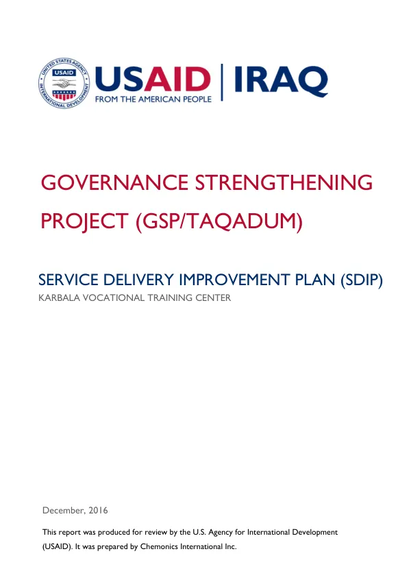 SERVICE DELIVERY IMPROVEMENT PLAN (SDIP) KARBALA VOCATIONAL TRAINING CENTER
