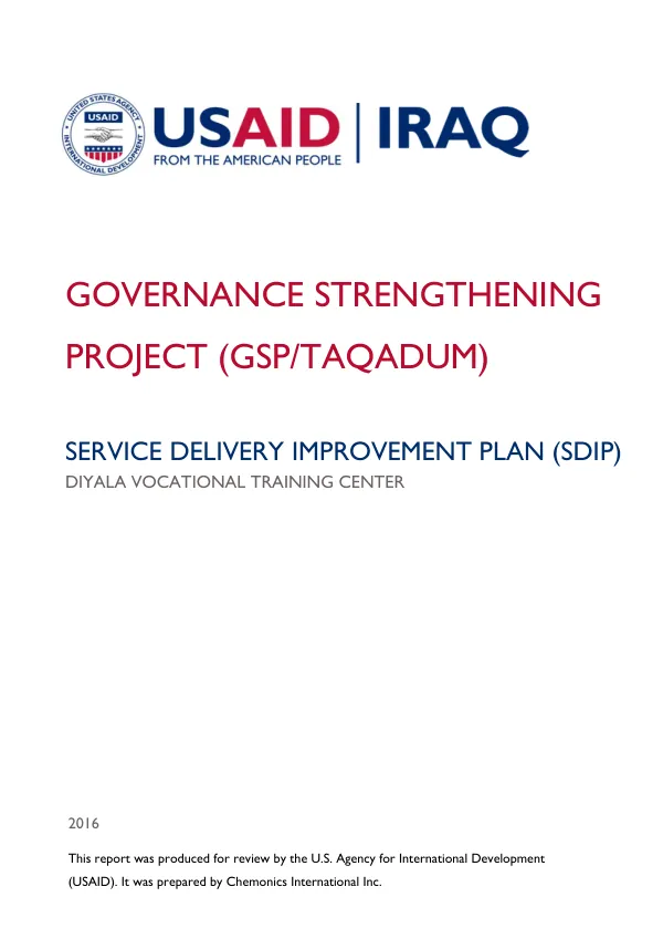SERVICE DELIVERY IMPROVEMENT PLAN (SDIP) - DIYALA VOCATIONAL TRAINING CENTER