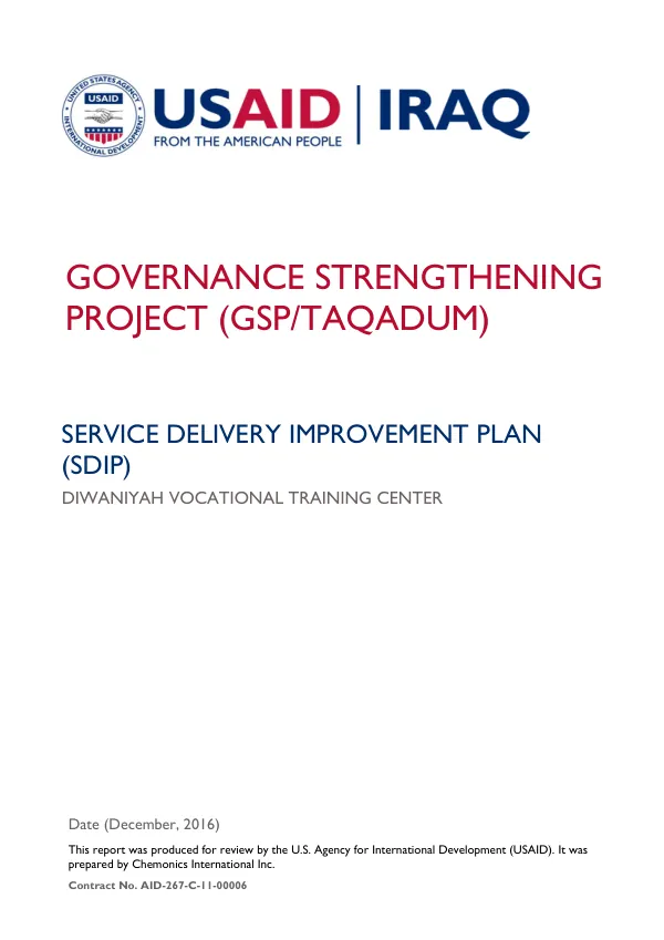 SERVICE DELIVERY IMPROVEMENT PLAN (SDIP) - DIWANIYAH VOCATIONAL TRAINING CENTER