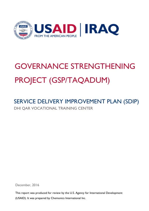 SERVICE DELIVERY IMPROVEMENT PLAN (SDIP) - DHI QAR VOCATIONAL TRAINING CENTER