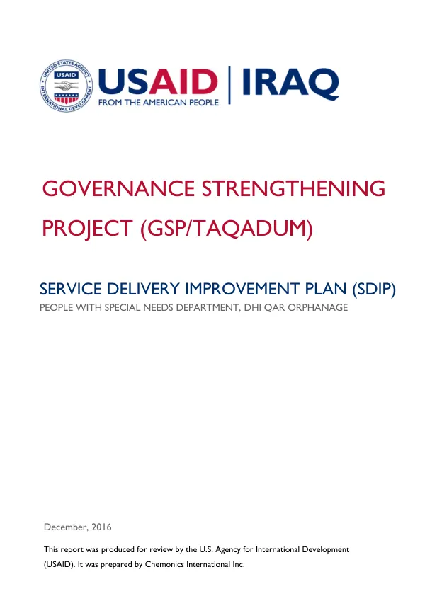 SERVICE DELIVERY IMPROVEMENT PLAN (SDIP) - PEOPLE WITH SPECIAL NEEDS DEPARTMENT, DHI QAR ORPHANAGE