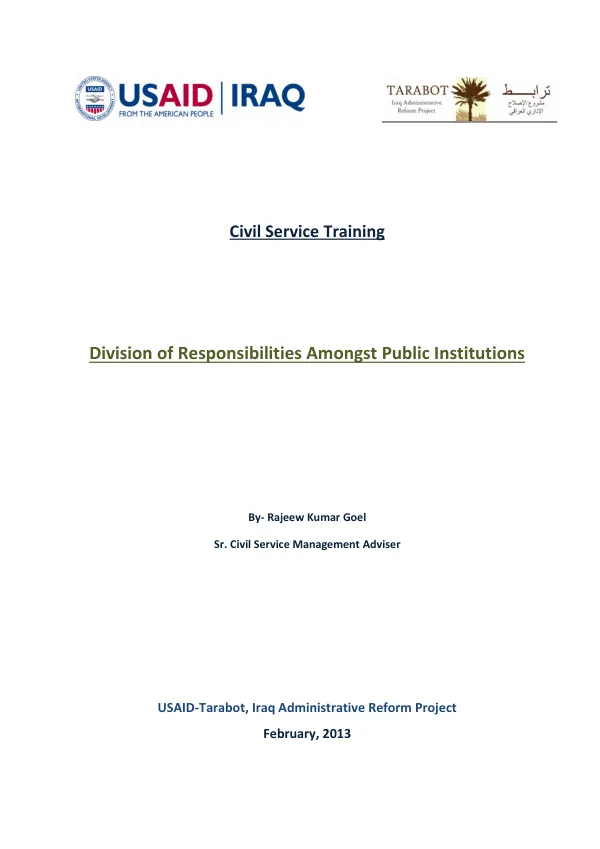 Civil Service Training Division of Responsibilities Amongst Public Institutions