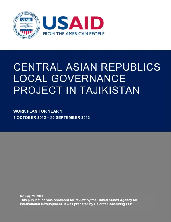 Local Governance Project in Tajikistan Work Plan Year 1