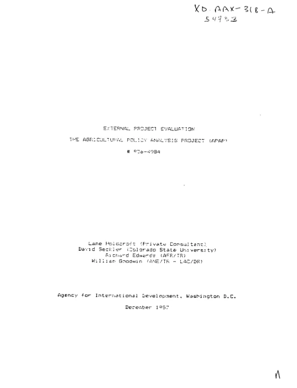 External project evaluation : the agricultural policy analysis project (APAP)