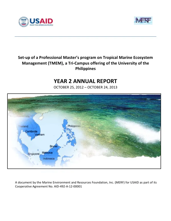 Set-up of a Professional Master’s program on Tropical Marine Ecosystem Management (TMEM), a Tri-Campus offering of the University of the Philippines