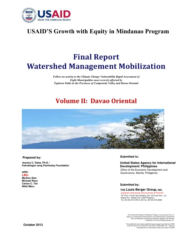 USAID"s Growth with Equity in Mindanao (GEM) 3 Program_Final Report_Watershed Management Mobilization (Volume II_Davao Oriental)