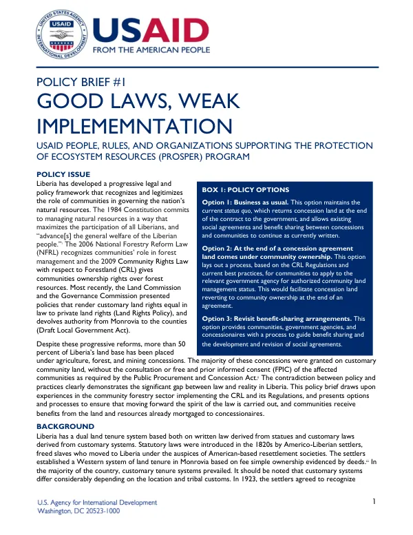 Policy Brief 1 - Good Laws, Weak Implementation
