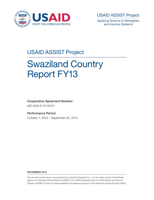 USAID ASSIST Project: Swaziland Country Report FY13
