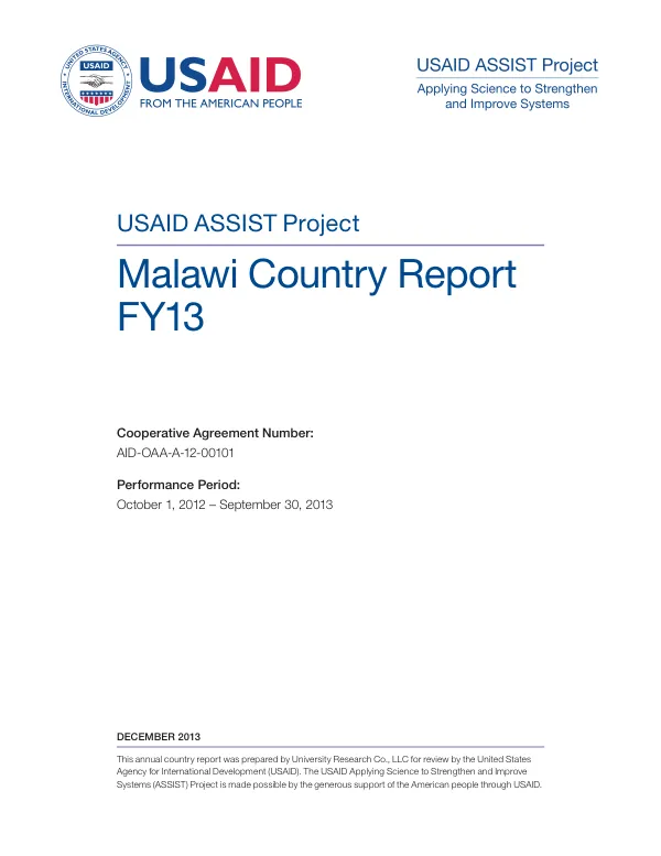 USAID ASSIST Project: Malawi Country Report FY13