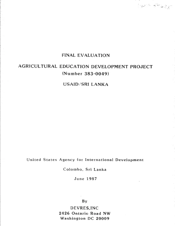 Final evaluation : agricultural education development (project no. 383-0049)