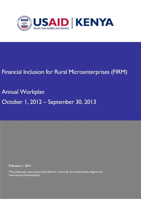 Financial Inclusion for Rural Microenterprises (FIRM) Annual Workplan October 1, 2012 – September 30, 2013