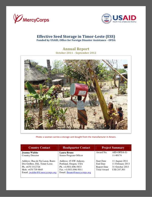 Effective Seed Storage in Timor-Leste (ESS) Annual Report October 2011 – September 20