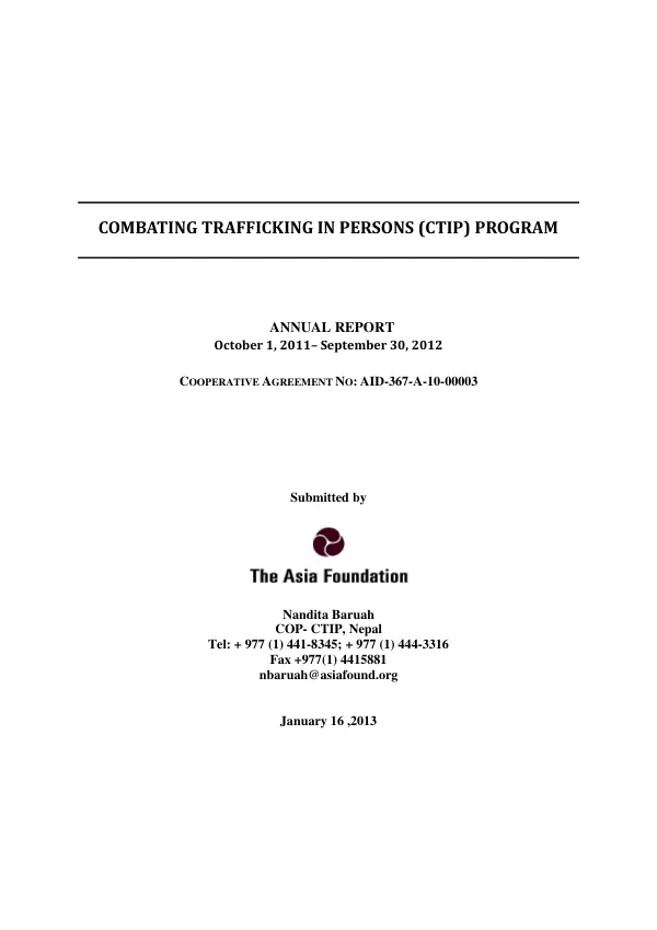 COMBATING TRAFFICKING IN PERSONS (CTIP) PROGRAM_Annual Report (October 1, 2011-September 30, 2012)