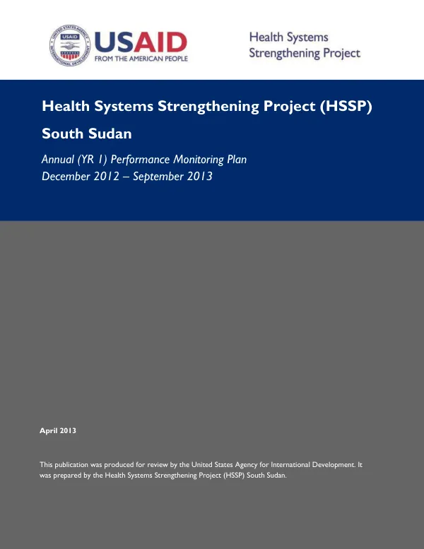 South Sudan HSSP Year 1 Performance Monitoring Plan