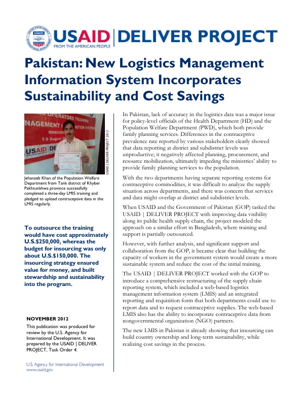Pakistan: New Logistics Management Information System Incorporates Sustainability and Cost Savings