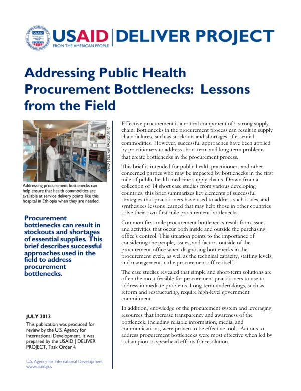 Addressing Public Health Procurement Bottlenecks: Lessons from the Field
