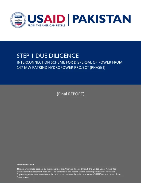 EPP Step 1 Due Diligence, Interconnection Scheme for Dispersal of Power from 147 MW Patrind Hydropower Project (Phase I) November 2013