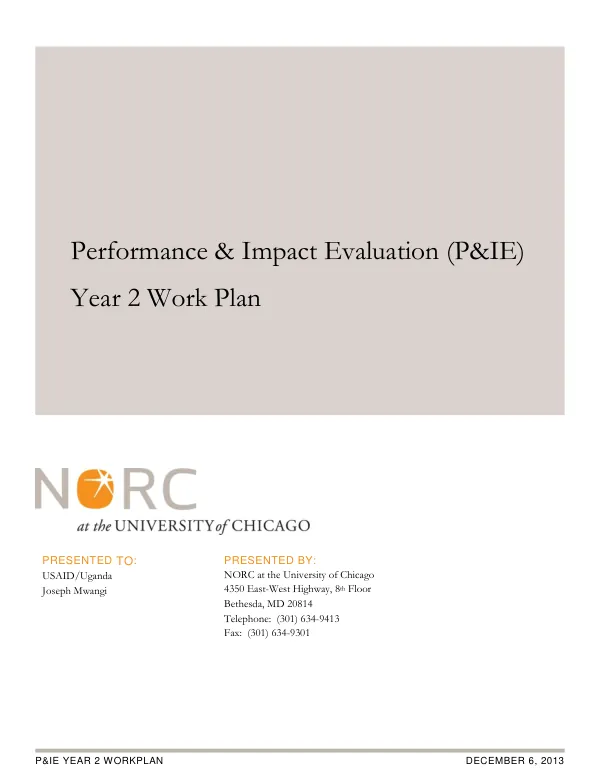 Performance & Impact Evaluation (P&IE) Year 2 Work Plan