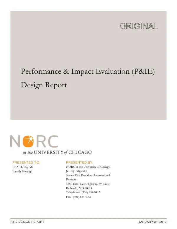 Performance & Impact Evaluation (P&IE) Design Report