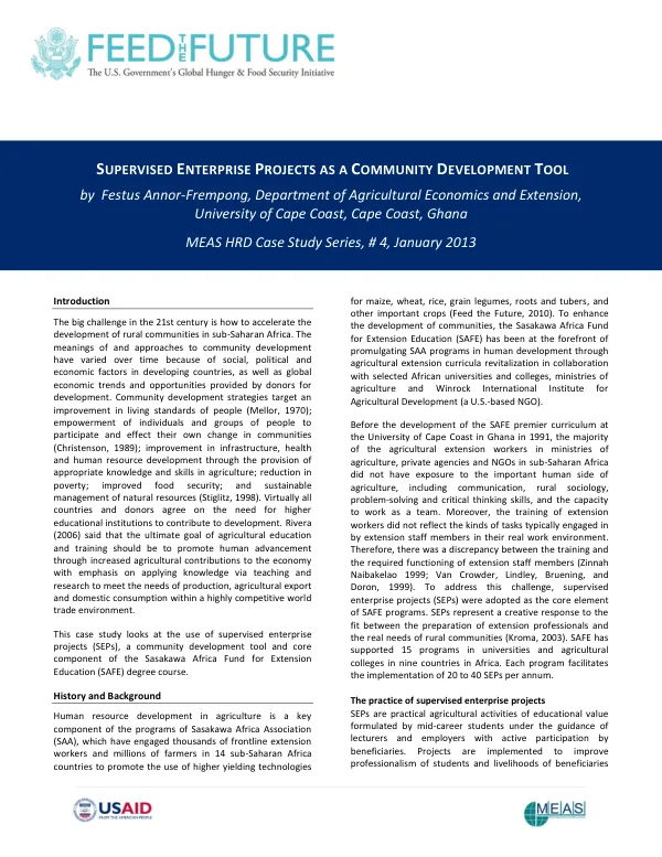 Supervised Enterprise Projects as a Community Development Tool