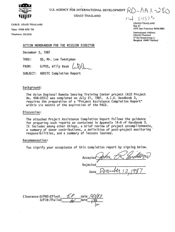 ARRSTC completion report
