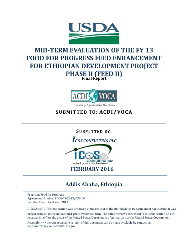 [USDA] Mid-term evaluation of the FY 13 food for progress feed enhancement for Ethiopian development project phase II (FEED II) : final report
