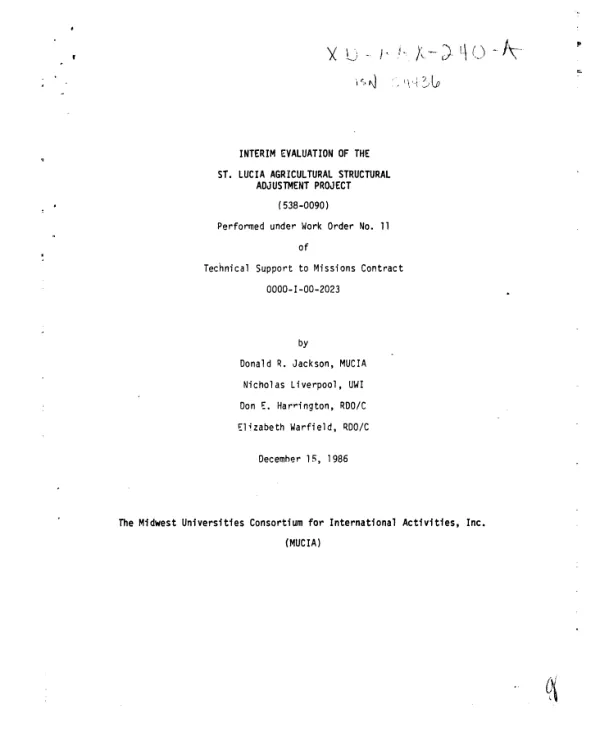 Interim evaluation of the St. Lucia agricultural structural adjustment project (538-0090) performed under work order no. 11 of technical support missions contract 0000-I-00-2023