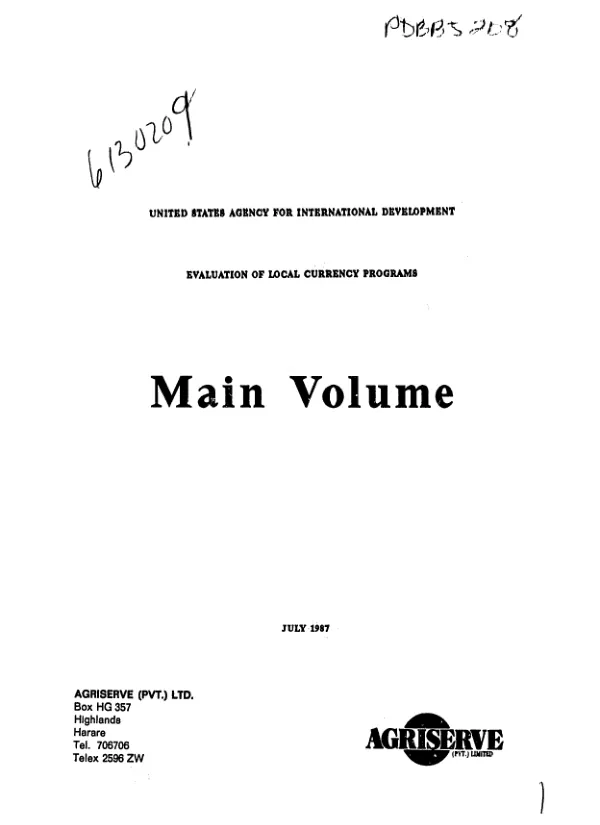 United States Agency for International Development - evaluation of local currency programs : main volume