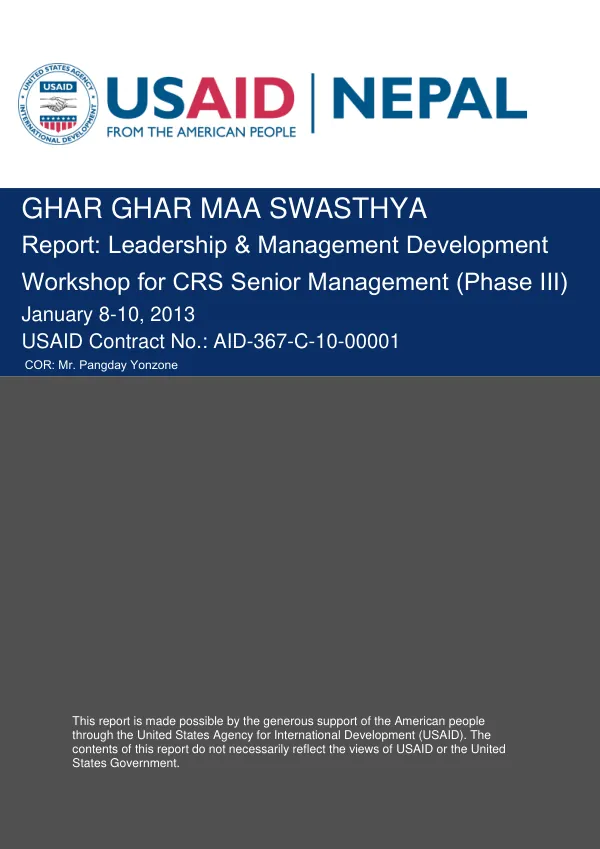 Report: Leadership & Management Development Workshop for CRS Senior Management (Phase III)