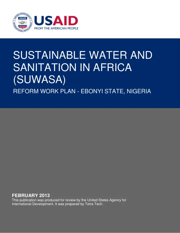 Sustainable Water and Sanitation in Africa (SUWASA); Reform Work Plan: Ebonyi State – Nigeria