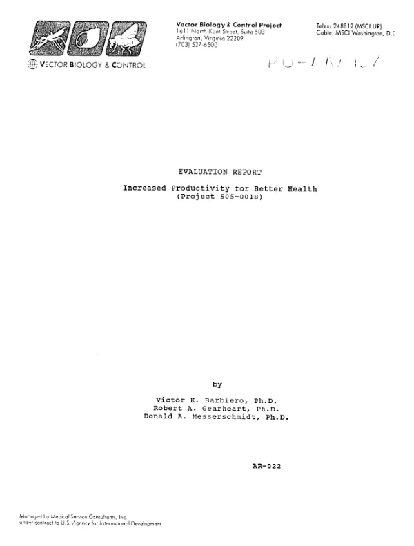 Evaluation report : increased productivity for better health (project 505-0018)