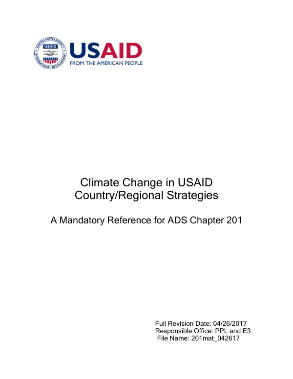 Climate change in USAID country/regional strategies : a mandatory reference for ADS chapter 201