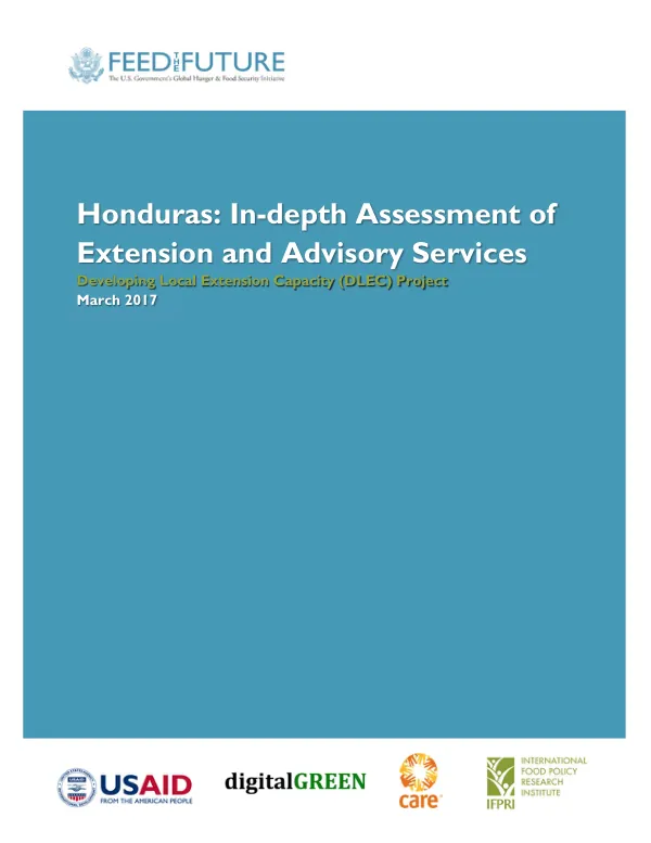 Honduras : in-depth assessment of extension and advisory services : developing local extension capacity (DLEC) project