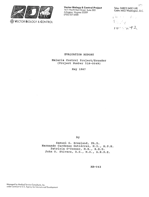 Evaluation report : malaria control project/Ecuador (project number 518-0049)