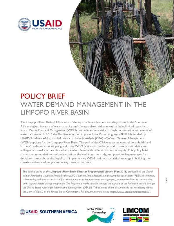 Policy brief : water demand management in the Limpopo River Basin