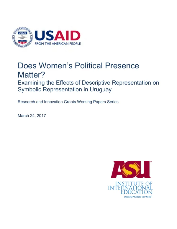 Does women"s political presence matter? : examining the effects of descriptive representation on symbolic representation in Uruguay