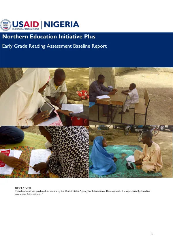 Northern education initiative plus : early grade reading assessment baseline report, October 26, 2015 – October 25, 2020