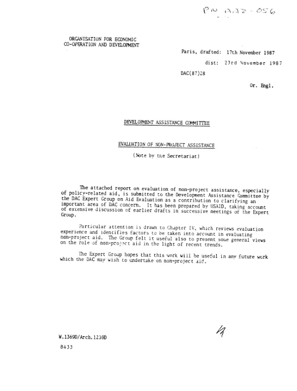Development Assistance Committee : evaluation of non-project assistance (note by the Secretariat)