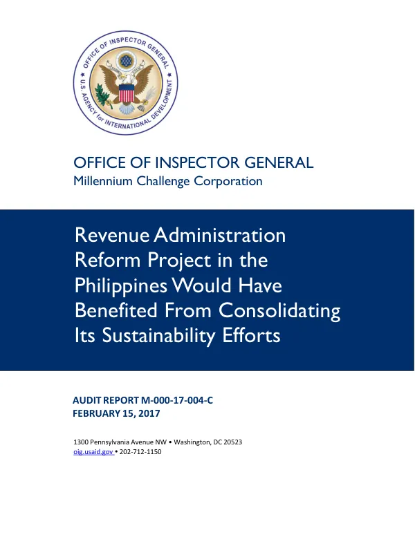 Revenue administration reform project in the Philippines would have benefited from consolidating its sustainability efforts