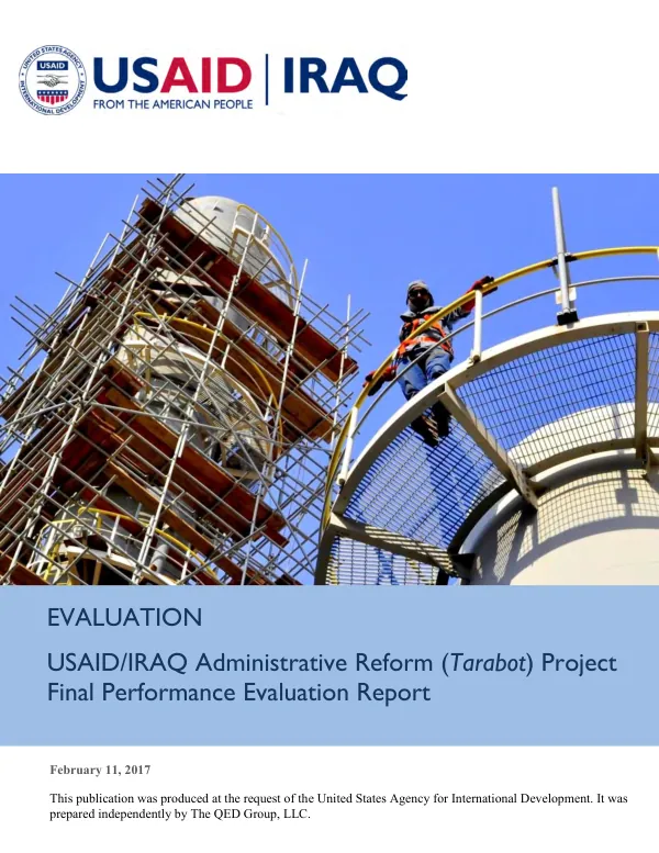 USAID/IRAQ administrative reform (Tarabot) project final performance evaluation report