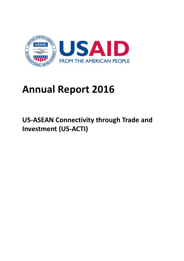 US-ASEAN Connectivity through trade and investment (US-ACTI) : annual report : 2016