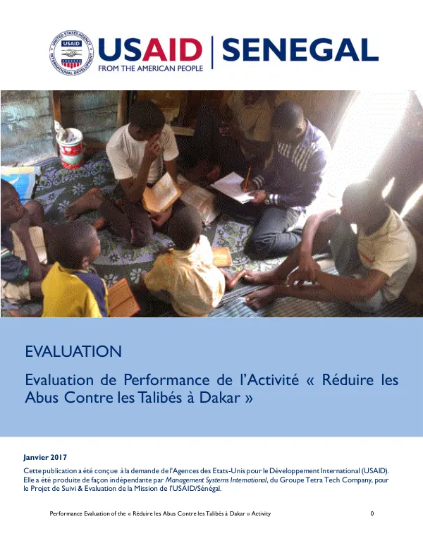 Evaluation de performance de l"activite "reduire les abus contre les talibes a Dakar"
