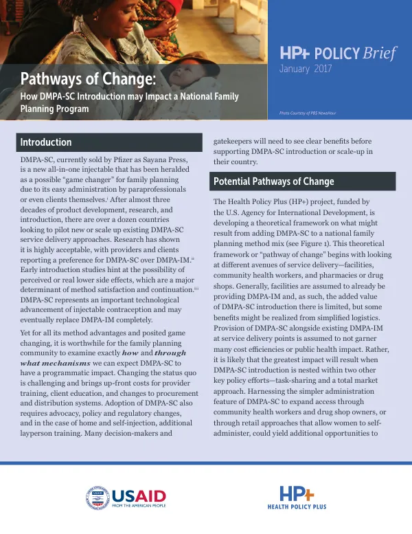 Pathways of Change : how DMPA-SC introduction may impact a national family planning program