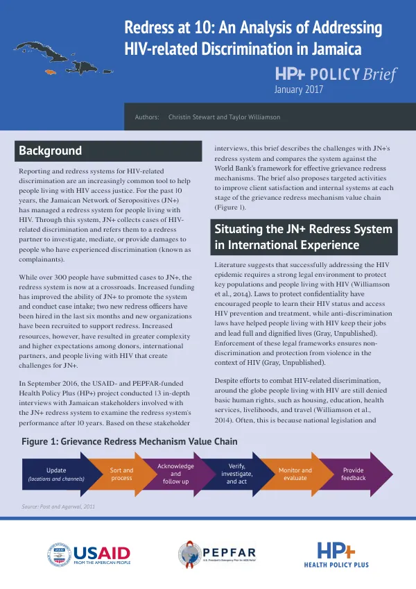 Redress at 10: an analysis of addressing HIV-related discrimination in Jamaica