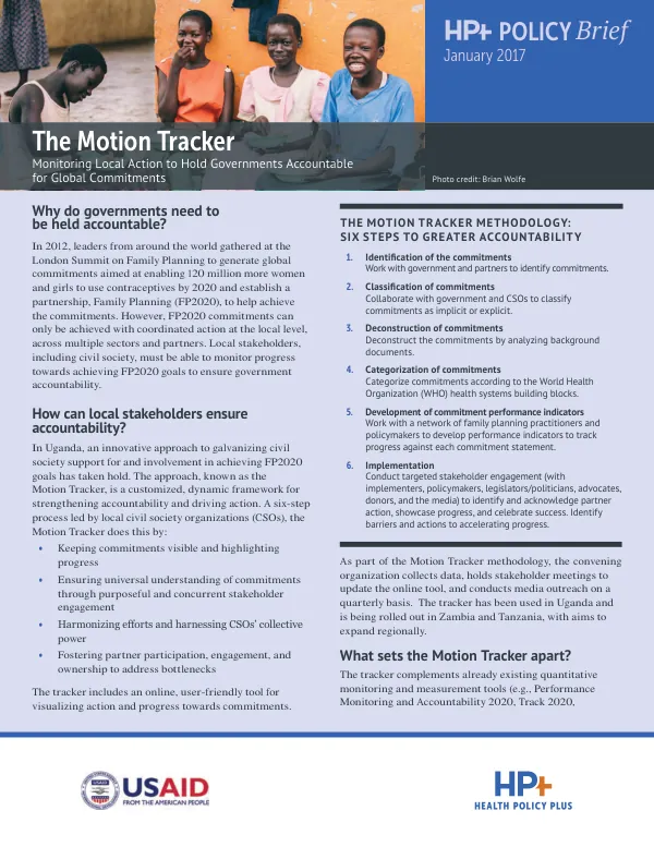 The motion tracker : monitoring local action to hold governments accountable for global commitments
