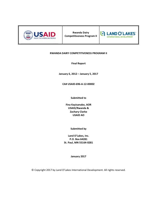 Rwanda dairy competitiveness program II : final report, January 6, 2012-January 5, 2017