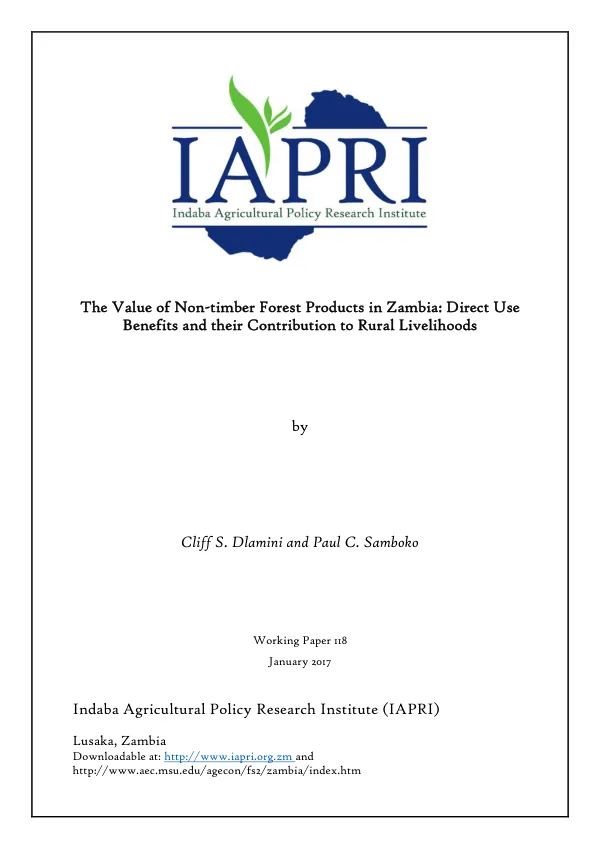 The Value of Non-timber Forest Products in Zambia: Direct Use Benefits and their Contribution to Rural Livelihoods