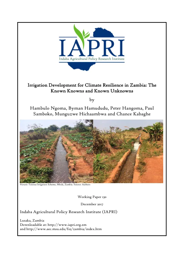 Irrigation Development for Climate Resilience in Zambia: The Known Knowns and Known Unknowns