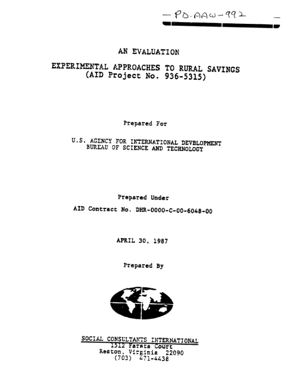Evaluation : experimental approaches to rural savings (AID project no. 936-5315)