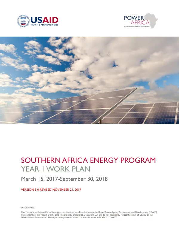 Southern Africa Energy Program Year 1 Work Plan - REVISED FY17Q4 Changes